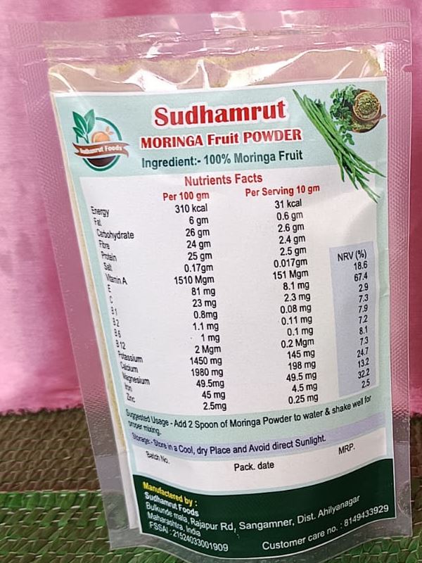Moringa powder pack – nutrition facts label