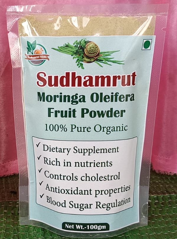 Sudhamrut Moringa Oleifera fruit powder 100 g pack – front